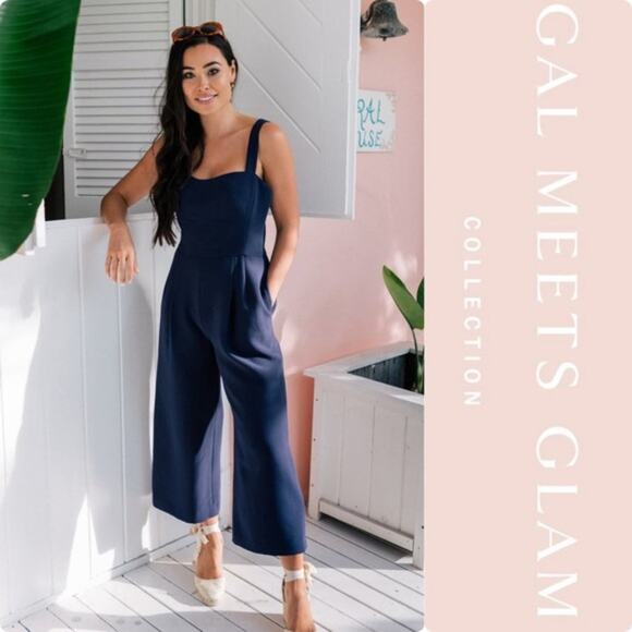 Gal Meets Glam Jumpsuit Nicole Navy Blue Size 8 - Picture 1 of 10